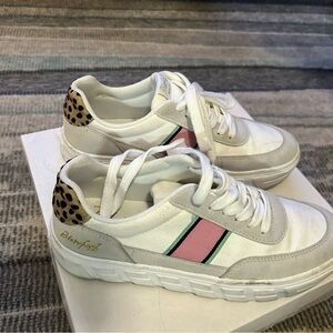 Malibu White and Pink Sneakers with Leopard Accent